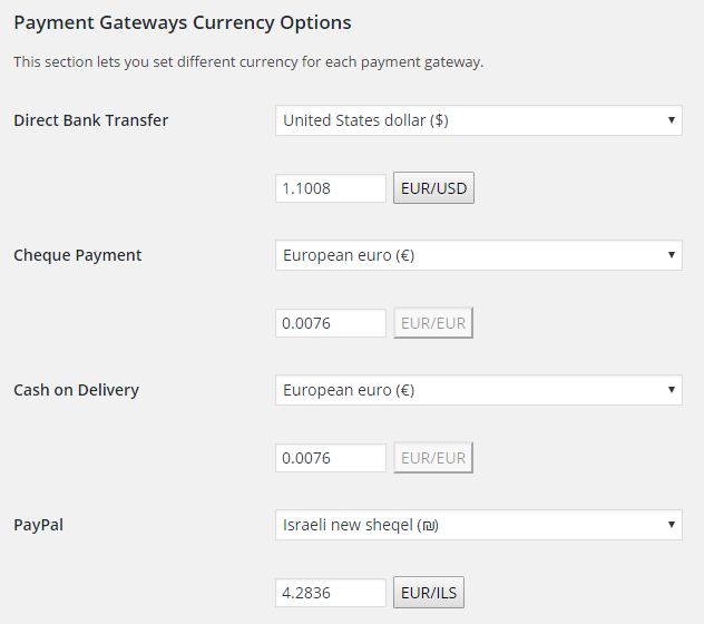 Booster for Woocommerce - WooCommerce Payment Gateways Currency - Admin Settings
