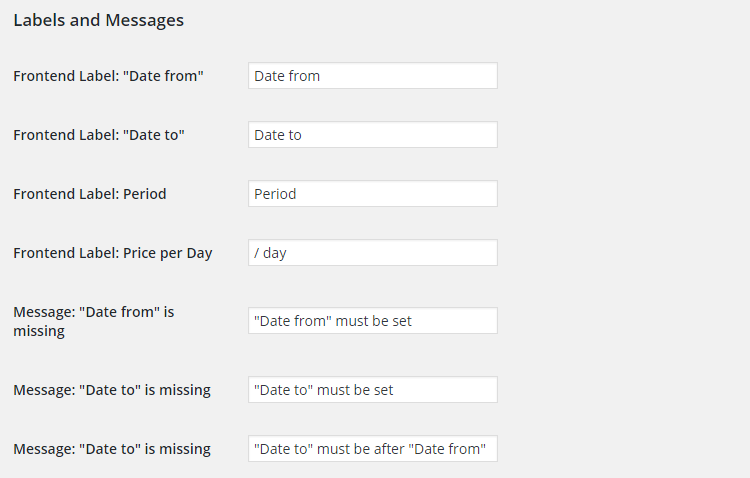 WooCommerce Bookings - Admin Settings - Labels and Messages