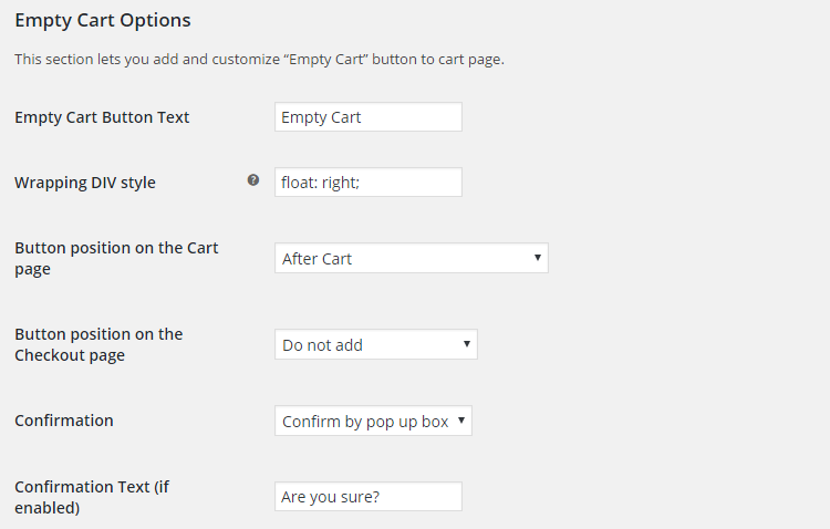 WooCommerce Empty Cart Button - Admin Settings