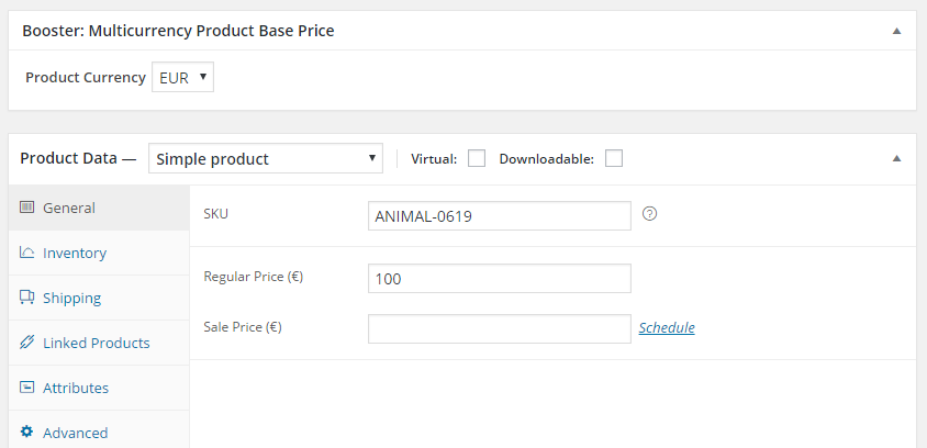WooCommerce Multicurrency Product Base Price - Admin - Product Edit