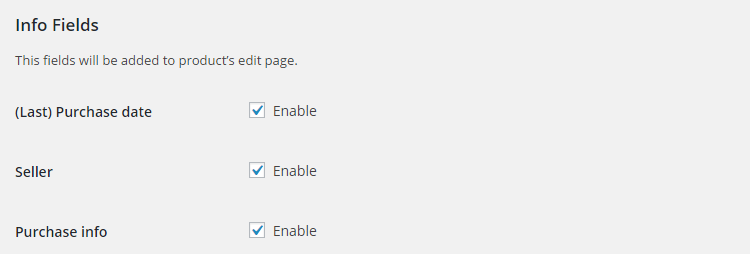 WooCommerce Product Cost Price - Admin Settings - Info Fields