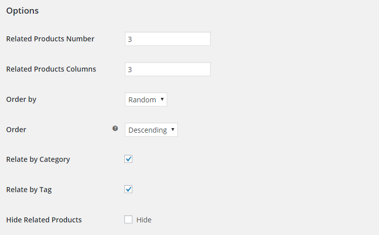 WooCommerce Related Products - Admin Settings - Options