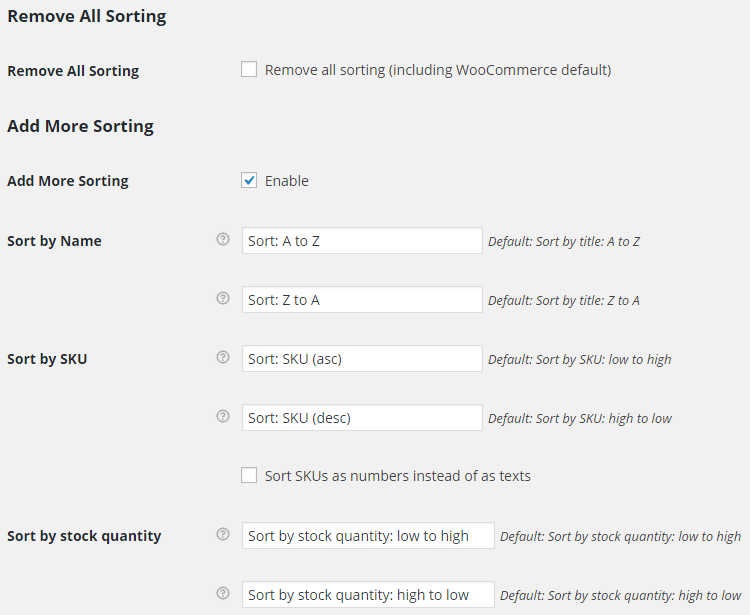 WooCommerce Sorting - Admin Settings - Options
