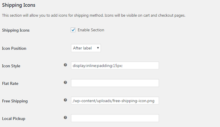WooCommerce Shipping - Admin Settings - Shipping Icons