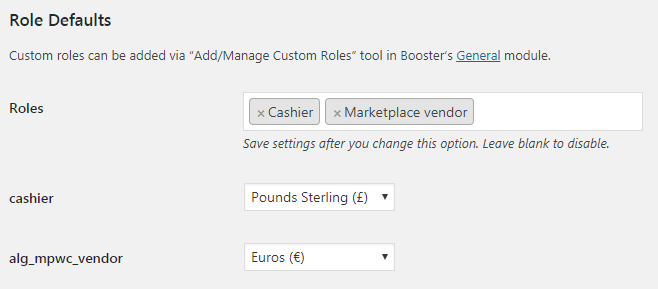 Booster for WooCommerce - Multicurrency Currency Switcher - Admin Settings - Role Defaults