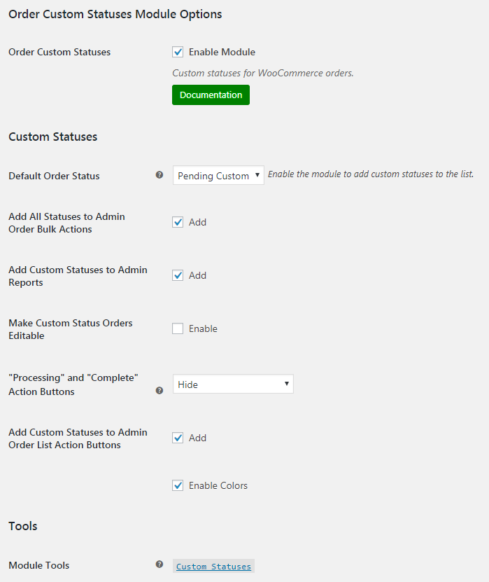 WooCommerce Order Custom Statuses - Admin Settings