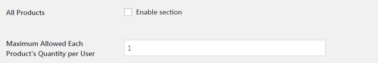 WooCommerce Maximum Products per User - Admin Settings - All Products Options