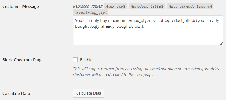 WooCommerce Maximum Products per User - Admin Settings - General Options