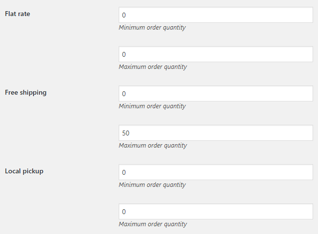 WooCommerce Shipping Methods by Min Max Order Quantity - Shipping Methods Settings